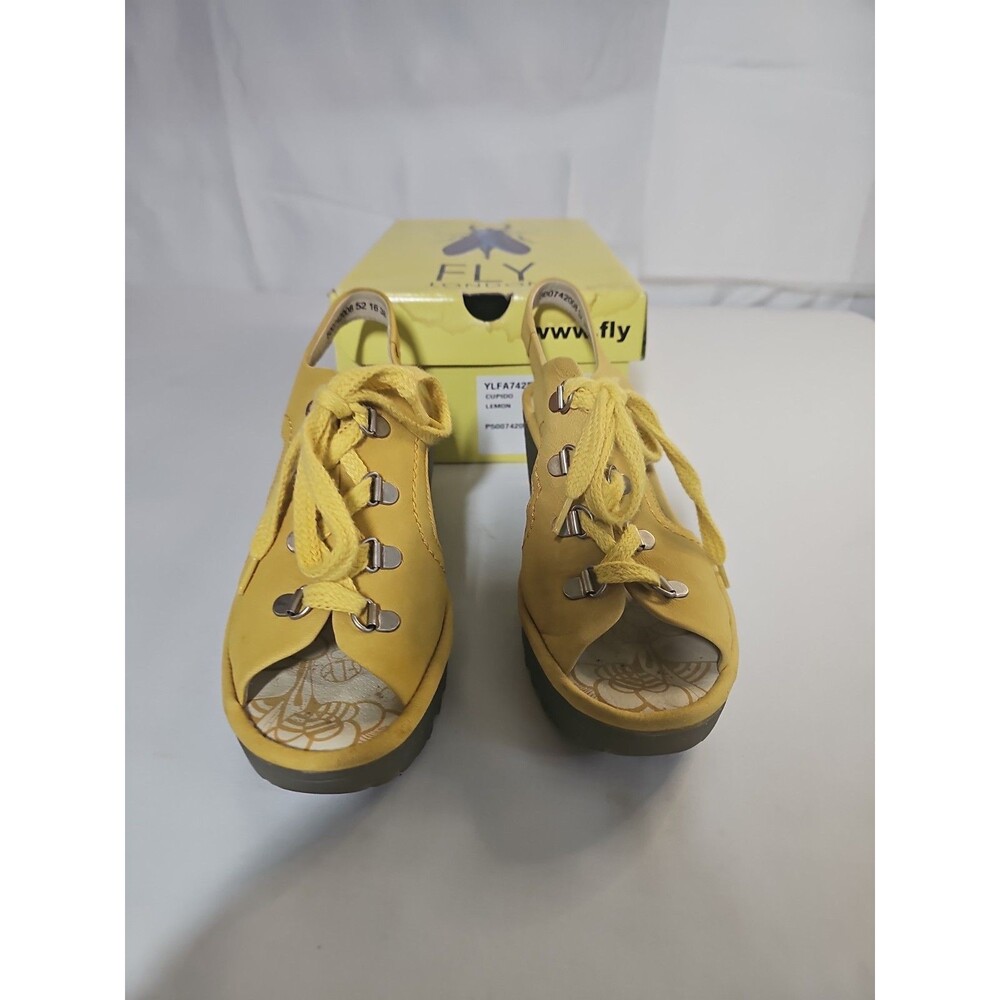 FLY London Shoes Womens Yellow YLFA Perforated Wedge Pump Sandals Size 38 us 8M